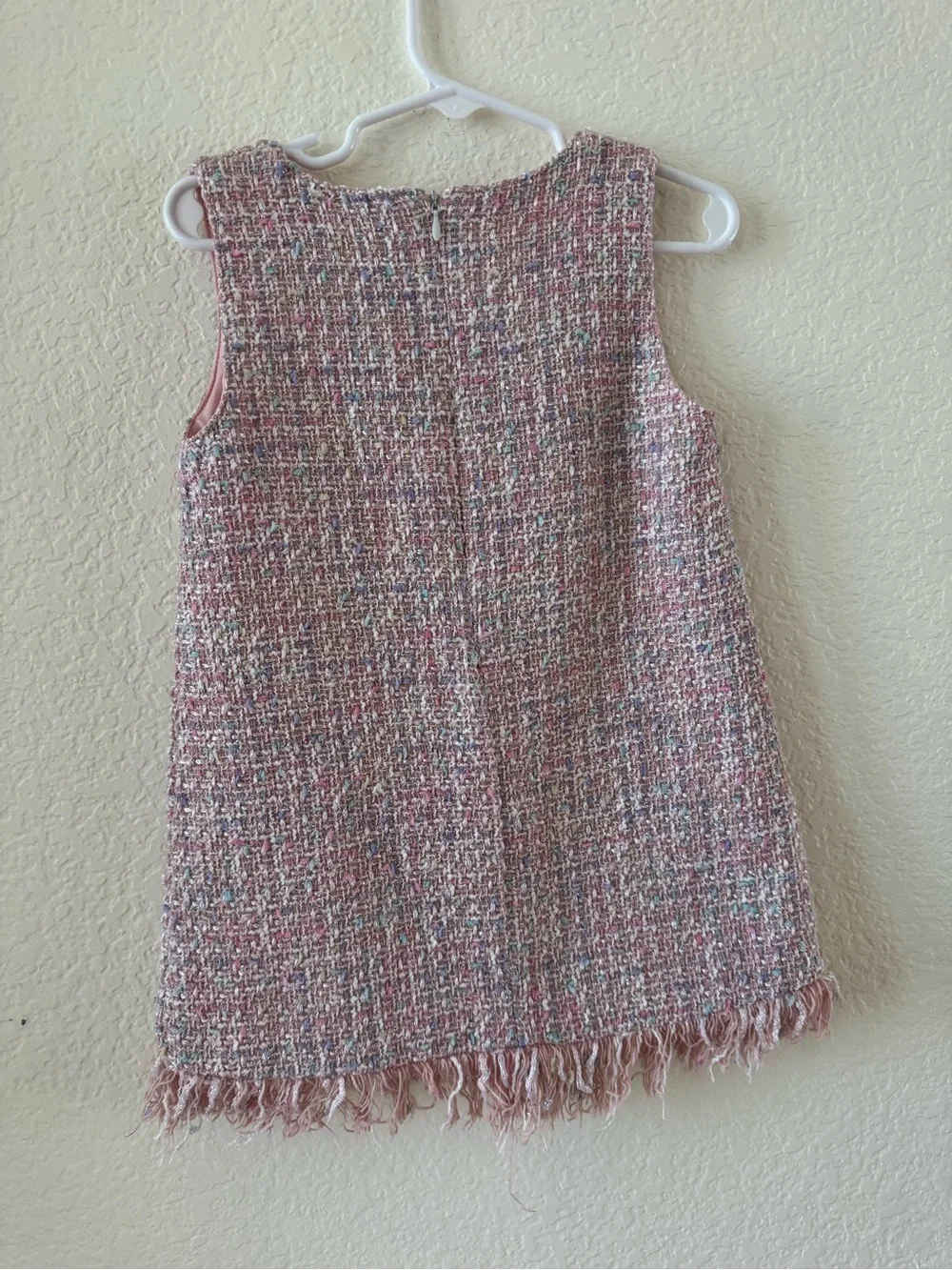Girls' Pink Tweed Fringe Casual Dress